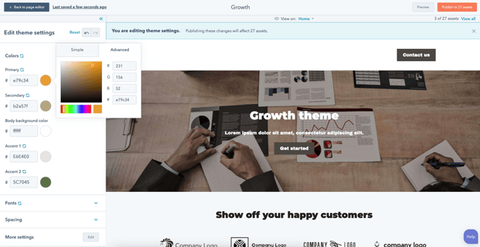 GROWTH Theme Settings