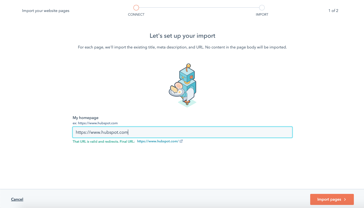 Import pagine web